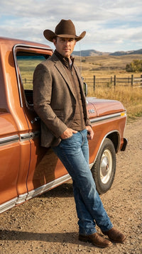 Men’s Brown Herringbone Tweed Cowboy Western Blazer – Classic Country Sport Coat Jacket for Ranch Wear,  Cowboy Jacket