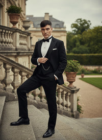 Men’s Black Peaky Blinders Style Three-Piece Tuxedo Suit – Classic Formal Suit with Blazer and Waistcoat Peak Lapel 1920s Style