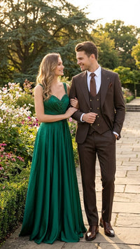 Men’s Chocolate Brown Textured 3-Piece Suit – Luxury Double-Breasted Vest Formal Set