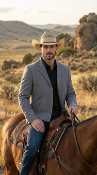 Mens Gray Western Blazer Set – Cowboy Style Jacket and Pants Outfit Classic Country Western Suit