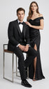 Men’s Black Boot Cut 3-Piece Tuxedo Suit – Peak Lapel Wedding, Prom and Formal Suit 1970s Style