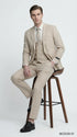 Mens Sand Beige 3 Piece Suit – Double breasted Vest Formal Suit Set  and Dress Pants in Champaign Natural Summer Color