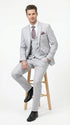 Men’s Light Grey Sharkskin 3 Piece Suit – Two Button Vested Modern Formal Business Suit for Wedding in silver Ice Gray