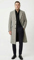 Men’s Grey Herringbone Long Overcoat – Tweed Black and White Pattern Wool Topcoat Three Qaurter