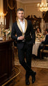Men’s Black Suit with Gold Lapel – Luxury Formal Tuxedo Style Suit for Wedding, Prom, Party and Evening Wear