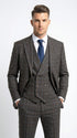 Vitali Men’s Brown Grey with blue Check 3 Piece Suit – Classic Plaid Formal Suit Set with Blazer, Vest & Trousers, Business Wedding Party Wear for Men Modern Fit