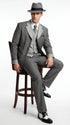 Men’s Grey Pinstripe 1920s Gangster 3 Piece Suit, Contrast Lapel Vintage Formal Suit for Parties, Prom, Weddings, and Theme Events