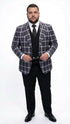 Men’s Big and Tall Charcoal Gray and Black Plaid Blazer – Grey Checker Windowpane Sport Coat