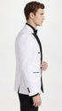 Men's White Double Breasted Tuxedo Dinner Jacket with Black Satin Peak Lapel – Formal Wedding Prom Blazer