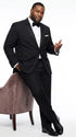 Men’s Black Uniform Tuxedo – One-Button Satin Lapel Formal Suit for Weddings, Prom and Events