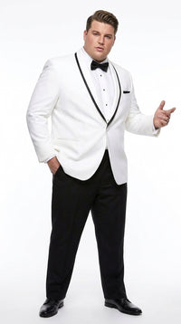 Men’s White Tuxedo Jacket – Black Trim Shawl Lapel Formal Dinner Blazer for Weddings, Prom Wedding Blazer Modern fit