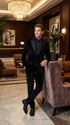 Men’s Black Velvet Tuxedo Suit – Peak Lapel Wedding, Prom and Formal Evening Velvet Pants