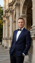 Men’s Navy James Bond Tuxedo Dinner Jacket – Satin Shawl Lapel Wedding, Prom and Black-Tie Blazer