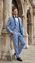 Men’s Powder Blue 3 Piece Tuxedo Suit – Light Blue Shawl Lapel Wedding Prom Suit with Vest