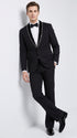 Men’s 1970s Style Black Boot Cut Tuxedo Suit – Shawl Lapel Wedding, Prom and Formal 2-Piece Suit
