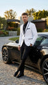 Men’s White Blazer with Black Trim | Wedding and Party Formal Blazer Jacket - White Tuxedo Prom Jacket