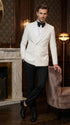Men’s White Double Breasted Dinner Jacket Blazer with Black Pants – Formal Tuxedo Style Outfit for Weddings