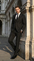 Men’s Black Tonal Shadow Pinstripe Vested Suit – 3 Piece Classic Fit Formal Wedding & Business Suit By Vitali