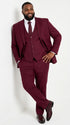 Men’s Stacy Adams Brand Burgundy 3 Piece Suit – Two Button Vested Style church wedding Modern Fit Suit