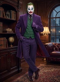 Men’s Purple Overcoat Joker Folie à Deux Arthur Fleck Inspired Long Coat – Classic Costume Trench Coat, Stylish Winter Party Wear Jacket
