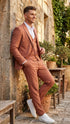 Men’s Light Rust - Peach Color - Salmon Color  3 Piece Suit Set with Vest, Classic Formal Wedding Prom Business Dress Suit