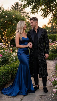 Men’s Black Sequin Long Coat with Satin Shawl Lapel – Luxury Statement Evening Overcoat