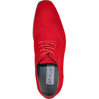 Bravo Mens Vegan Suede Wedding & Prom Wingtip Lace Up Dress Shoe in Red