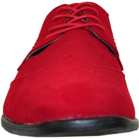 Bravo Mens Vegan Suede Wedding & Prom Wingtip Lace Up Dress Shoe in Red