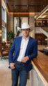 Men’s Dark Royal Blue Western Blazer – Cowboy Sport Coat Jacket with Two-Button Front Saphire Indigo Cobalt Blue