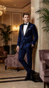 Men’s James Bond Inspired Navy Blue Tuxedo – Black Shawl Lapel Wedding & Prom Suit