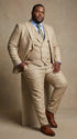 Men’s Great Gatsby Tan Summer Sharkskin 3 Piece – Double Breasted Vest Classic 1920s Groosmen Suit