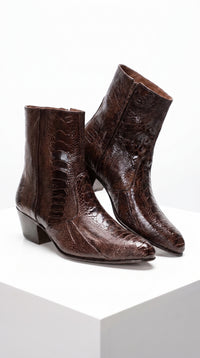 Men’s Brown Cuban Heel Boots – Exotic Ostrich Leg & Ostrich Quill Pointed Toe Dress Boots By Los Altos