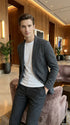 Men’s Charcoal Grey Sport Coat – Classic Two Button Notch Lapel Textured Blazer