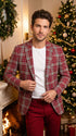 Men's Red Tartan Plaid Blazer Checkered Sport Coat Holiday New Year Gray Windowpane