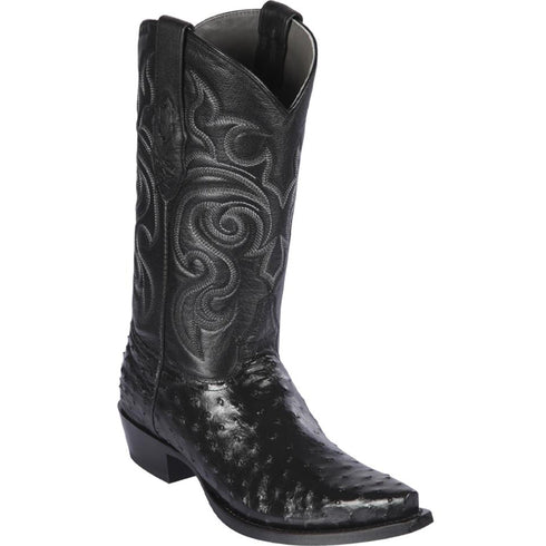 Black snip toe ostrich cowboy boot