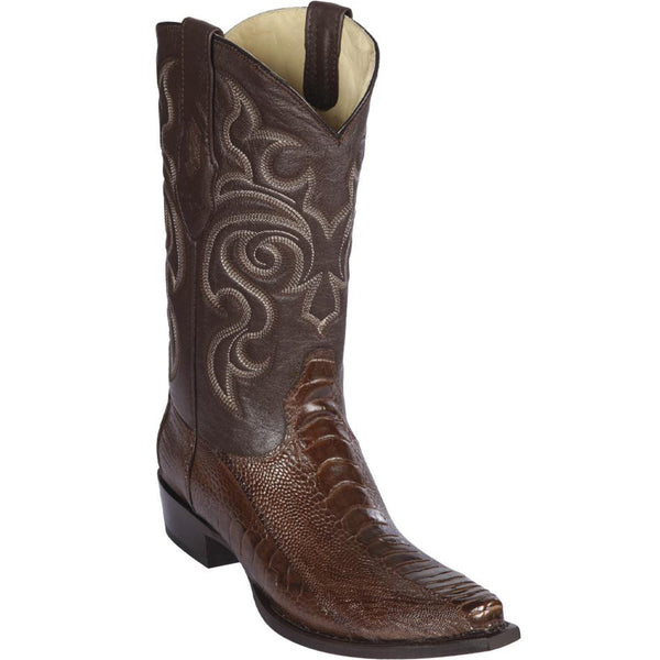 Brown Ostrich Leg Mens Snip Toe Cowboy Boots 