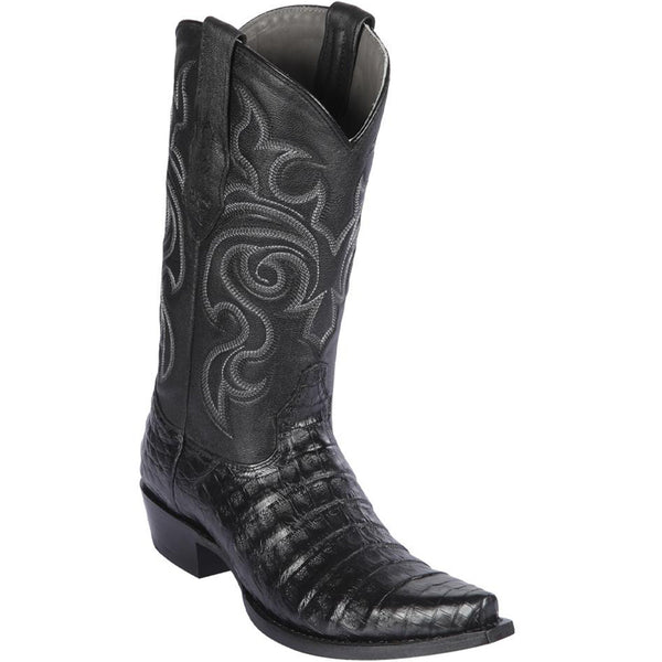 Black caiman snip toe cowboy boot