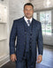 Mens Classic Fit One Button Peak Lapel Suit with Double Breasted Vest in Indigo Blue Plaid