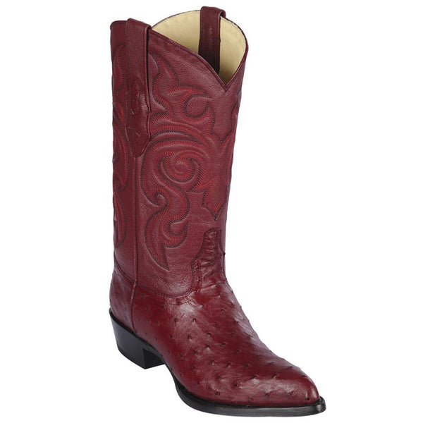 Los Altos Mens Burgundy Ostrich Boots J-Toe