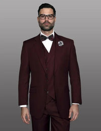 Statement Men's 3 Piece 100% Wool Suit - Elegant Solid