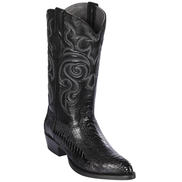 Black ostrich leg cowboy boot