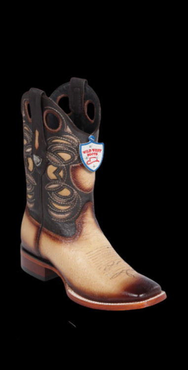 Wild West Botas de Panza de Avestruz Horma Square Toe Faded Orix