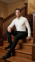 Men’s Ivory Cream Off White  Pleated Tuxedo Dress Shirt | French Cuff Formal Wedding Shirt