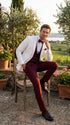 Men’s White and Burgundy 3 Piece Tuxedo Suit, Vested Formal Wedding Prom Dinner Suit Set bowtie included