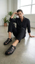Mens Black Leather Sandals – Buckle Strap Casual Summer Shoes Breathable Open Toe Comfort Footwear