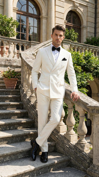 Men’s ivory Cream Double Breasted Suit – Classic Formal Tuxedo Style Suit for Weddings off White Color