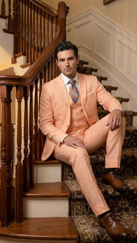 Men’s Light Peach 3 Piece Suit Set with Vest, Prom Wedding Dress Suit