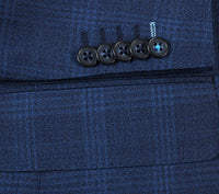 English Laundry 2-Piece Blue Plaid Wool Blend Slim Fit Dress Suit
