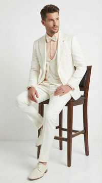 Vinci Men’s Ivory Three Piece Suit – Ivory 3PC Formal Wedding Suit for Groom, Prom and Black Tie Events
