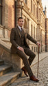 Men’s 1930s Brown Plaid 3 Piece Suit, Vintage Formal Wedding Business Dress Suit Set